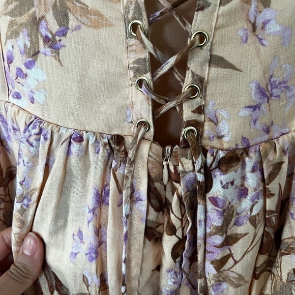 NEW HOUSE OF HARLOW 1960 Corset Tiered Floral Beige Cottage Midi Dress Sz M - Picture 4 of 7